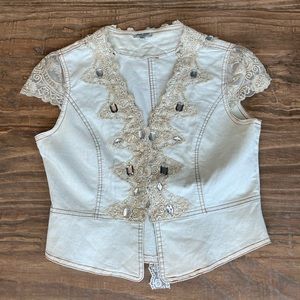Miu Miu Bejeweled Lace Vest Cream Size 40